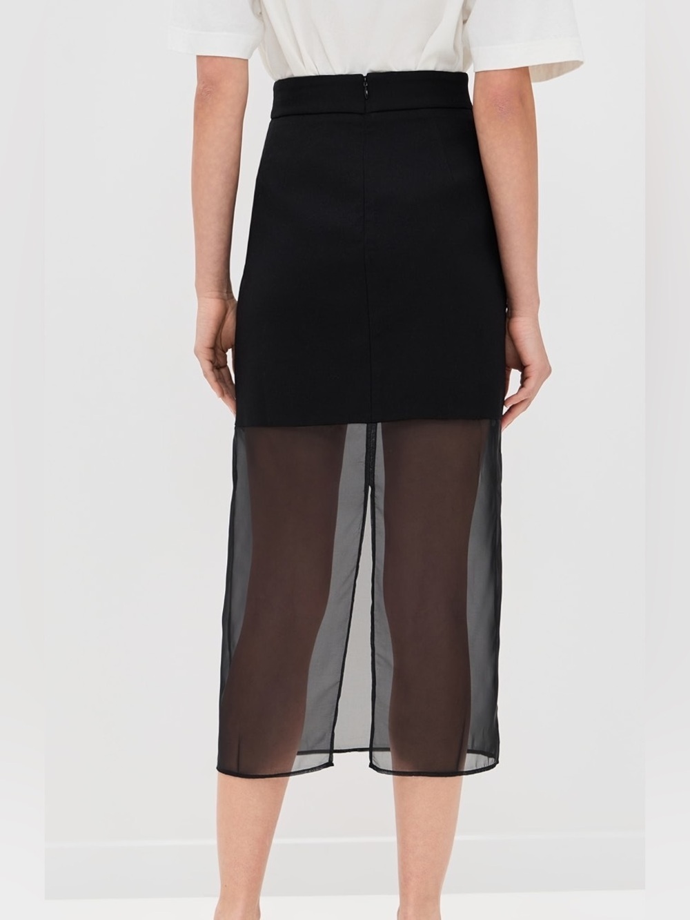 Pixie Market Black Midi Skirt with Mesh Sheet Bottom - Picture 2 of 7